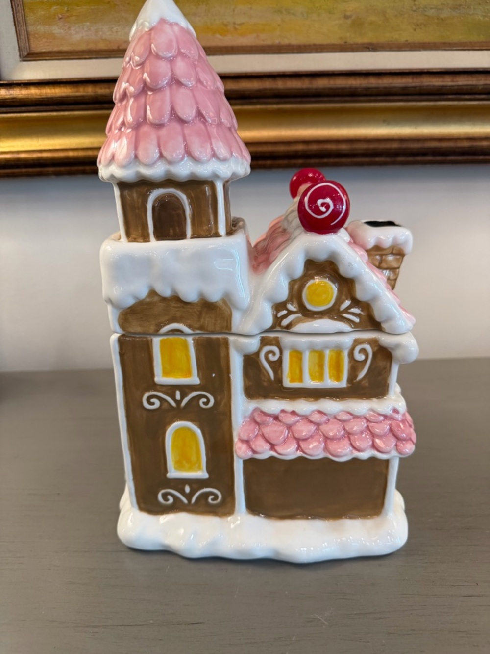 Retired Blue Sky Clayworks Christmas Gingerbread Ceramic House Cookie Jar 12" - Picture 4 of 11